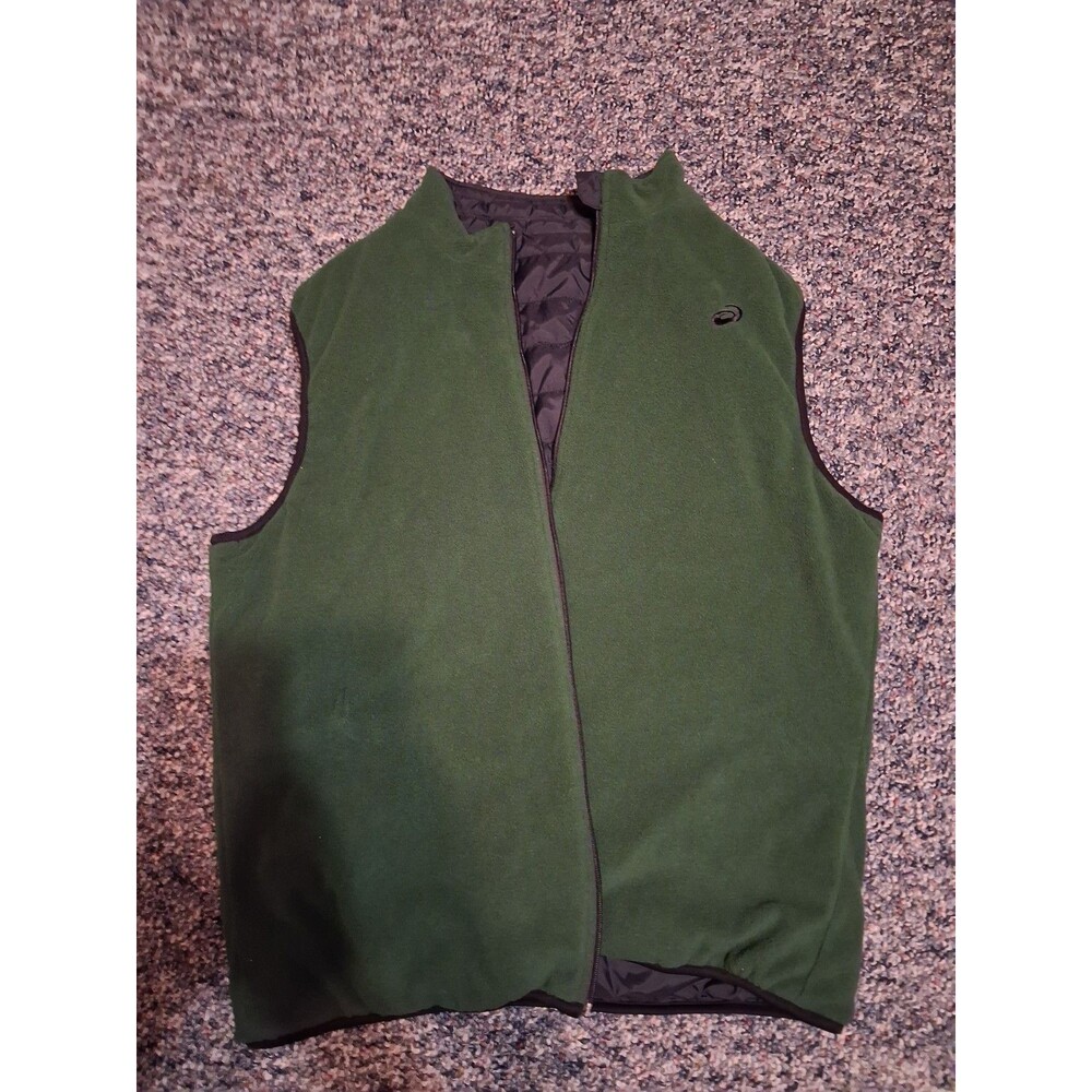 Asics Reversible Puffer Fleece Vest Mens Black/Green Full Zip Quilted Large